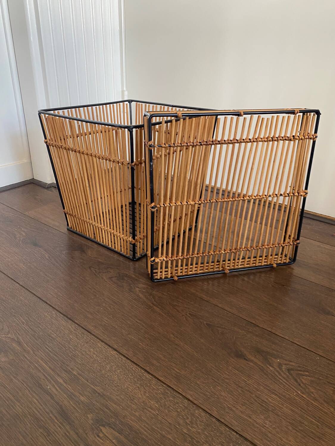 Mid-Century Rattan and Metal Storage Box by Rohe Noordwolde, 1950s