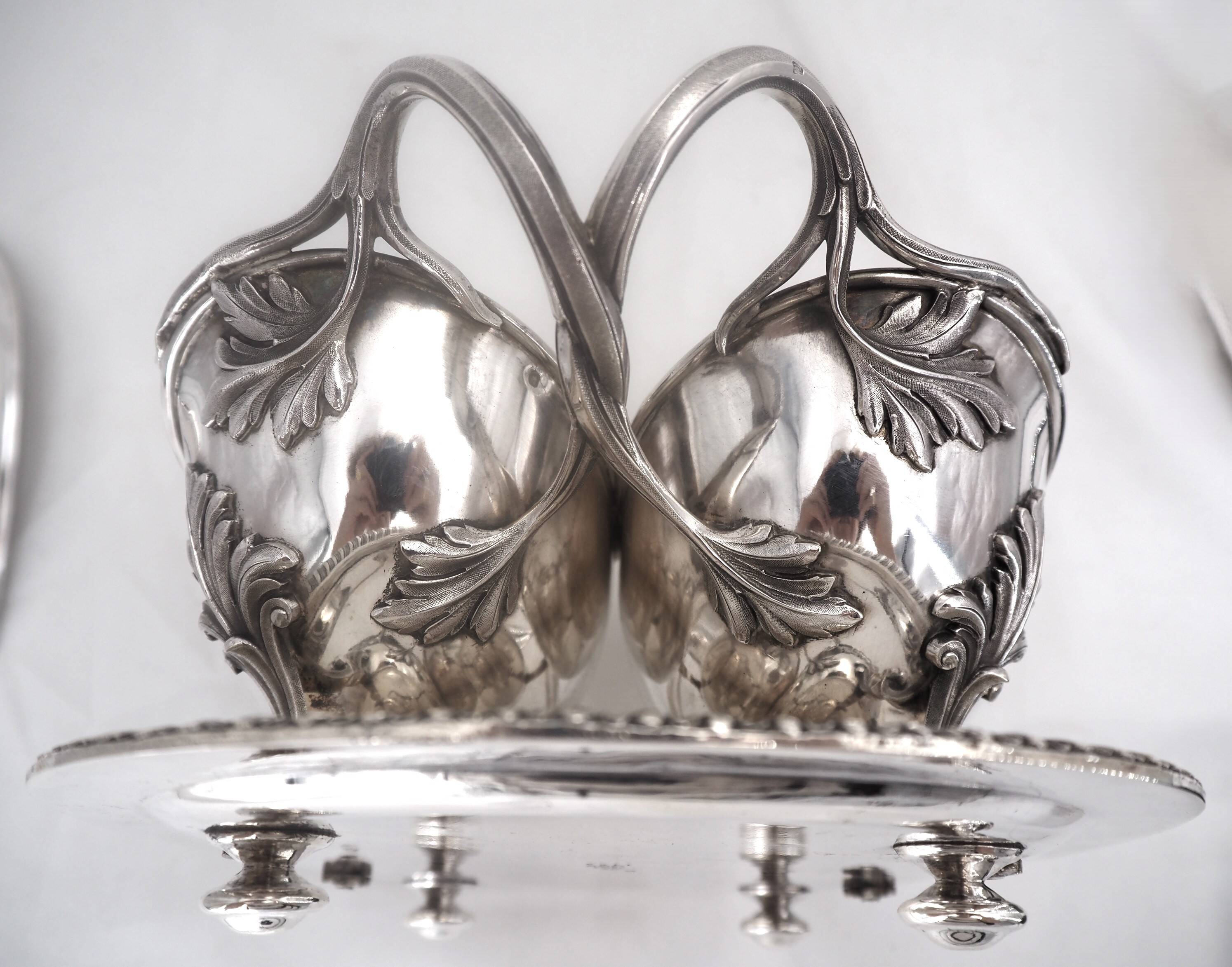 Idiot, double sauce boat + liners, Minerva silver, excellent condition, 19th century, 1.798 kg