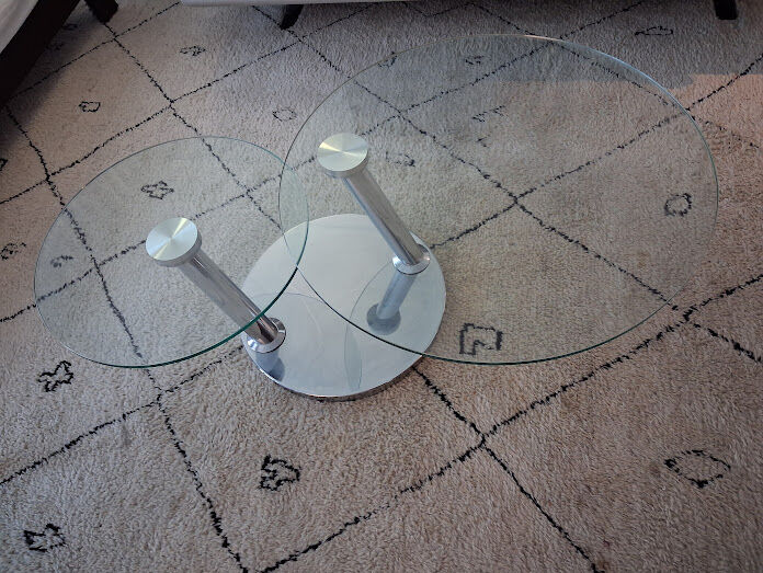 glass coffee table with 2 rotating trays
