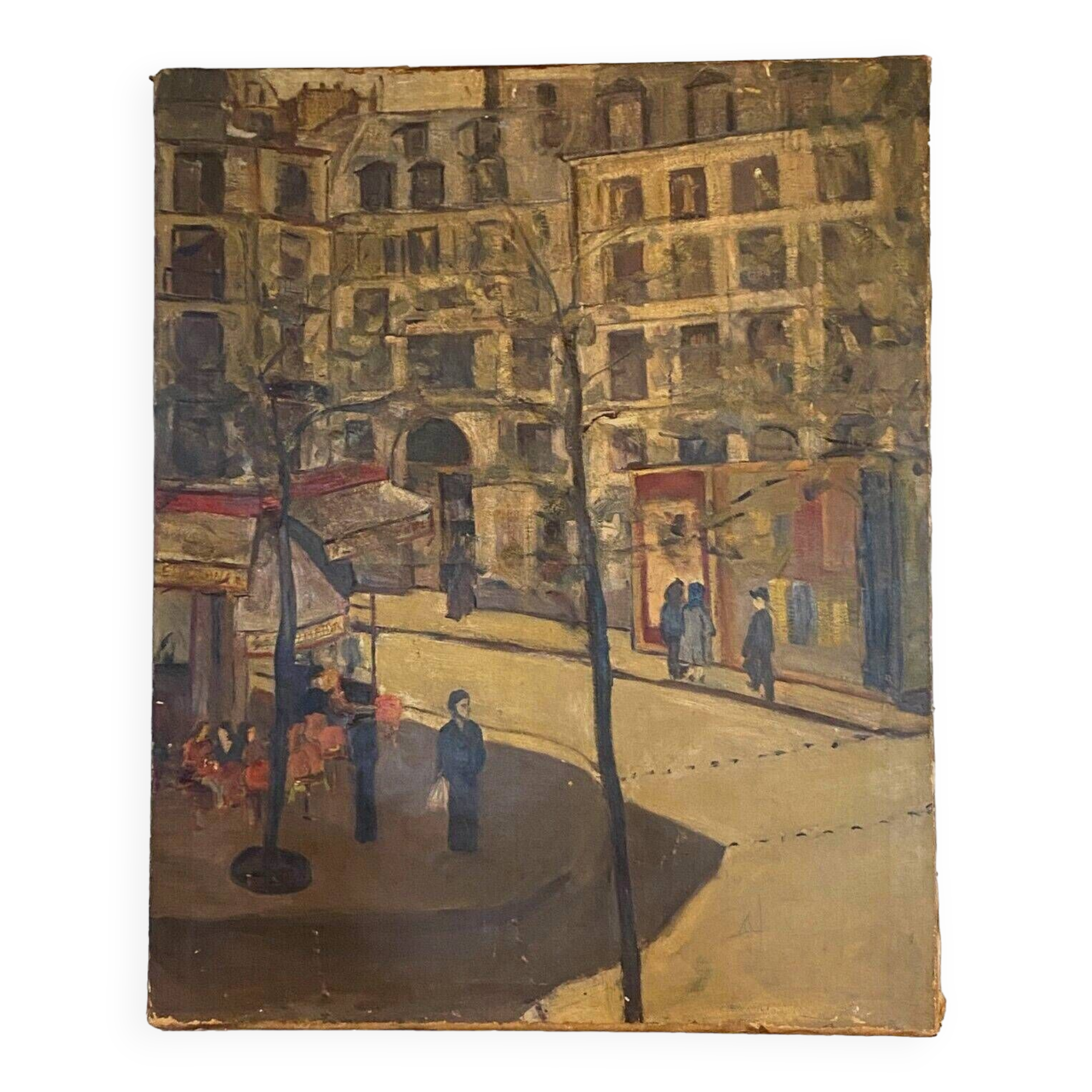 "Animated view of a street in Paris" Oil on canvas 20th century