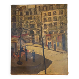 " Vue animée d'une rue de Paris " Huile sur toile XX siècle