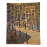 "Animated view of a street in Paris" Oil on canvas 20th century