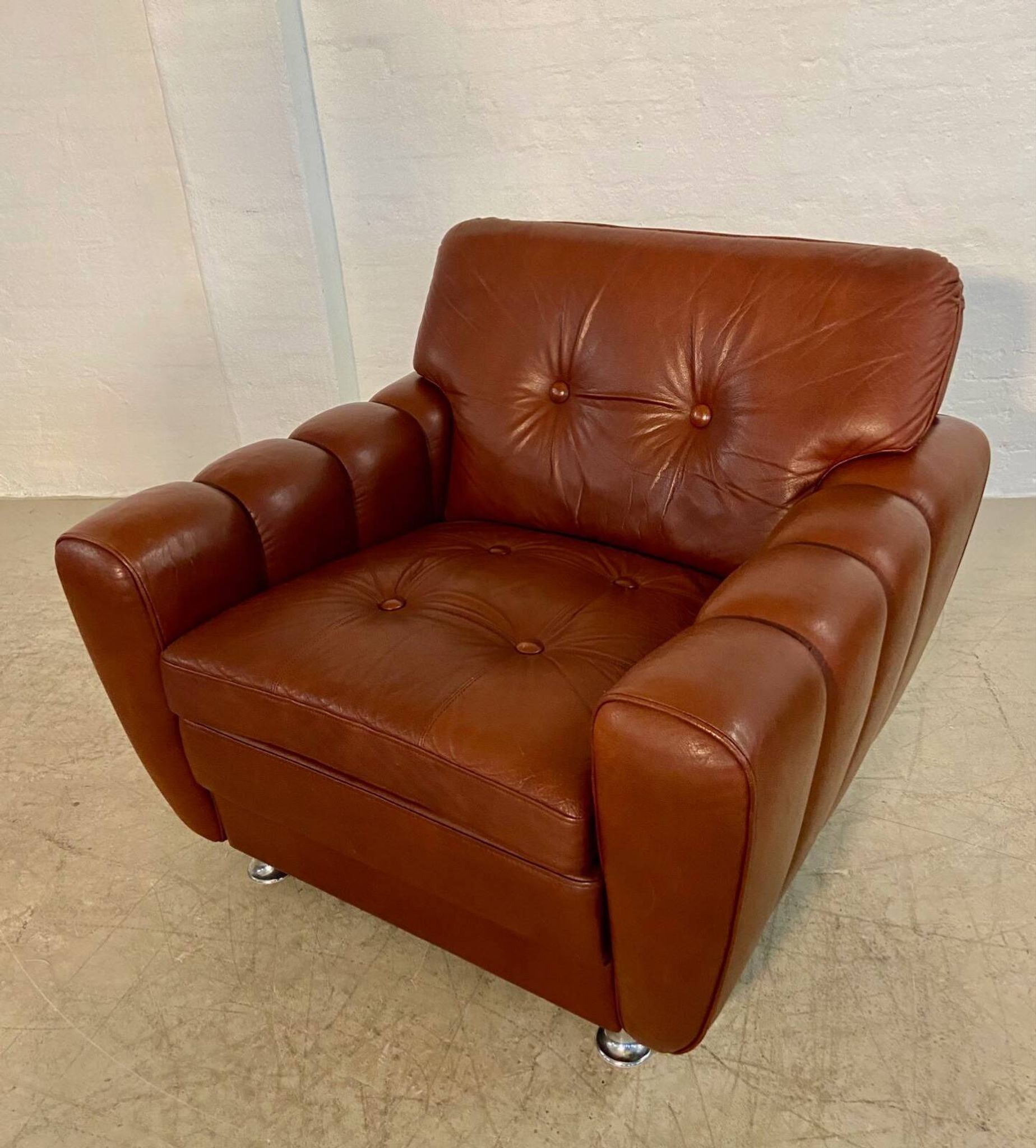 Vintage Danish mid-century Svend Skipper leather club chair 1970s