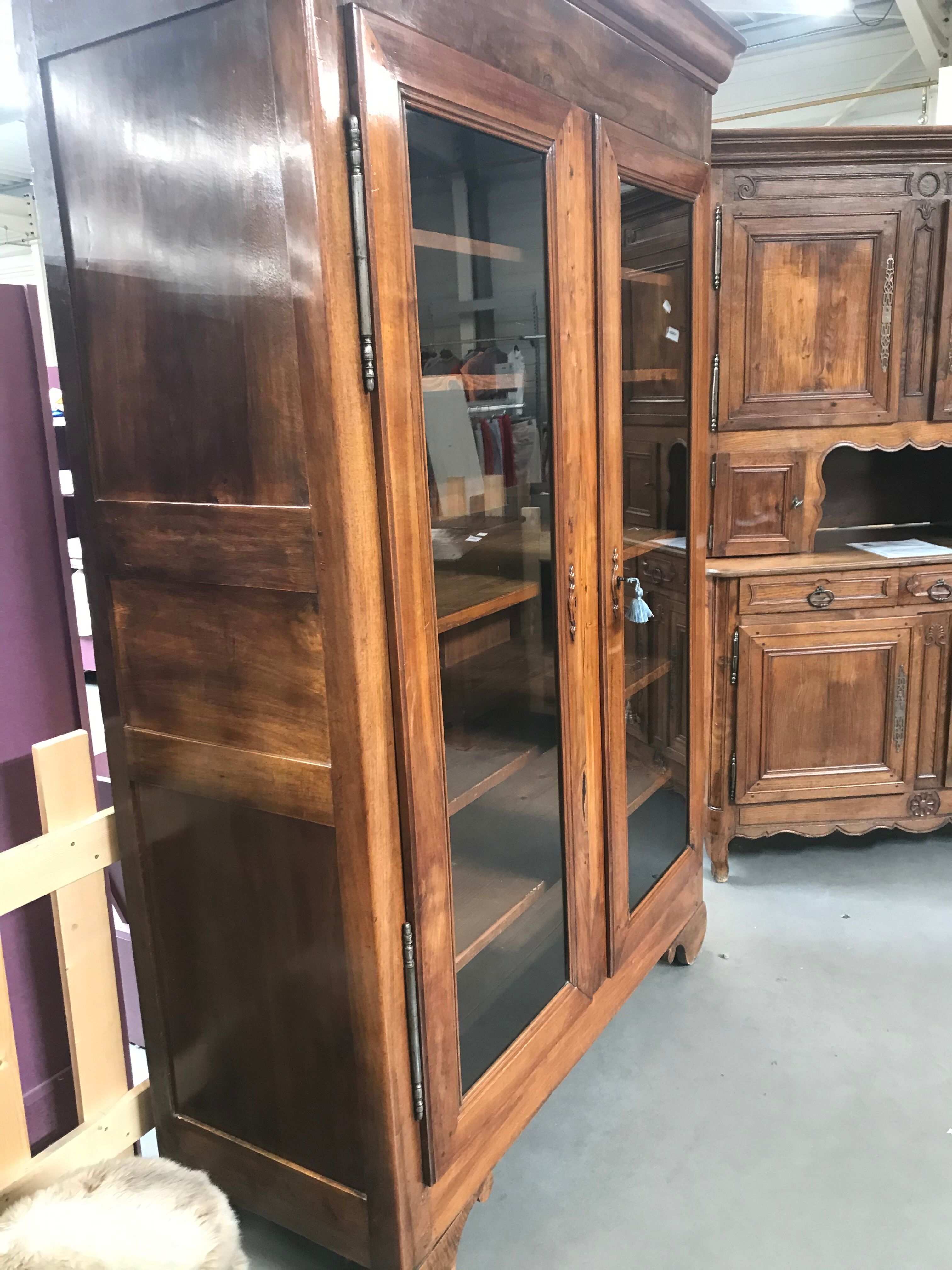 19th walnut glass cabinet