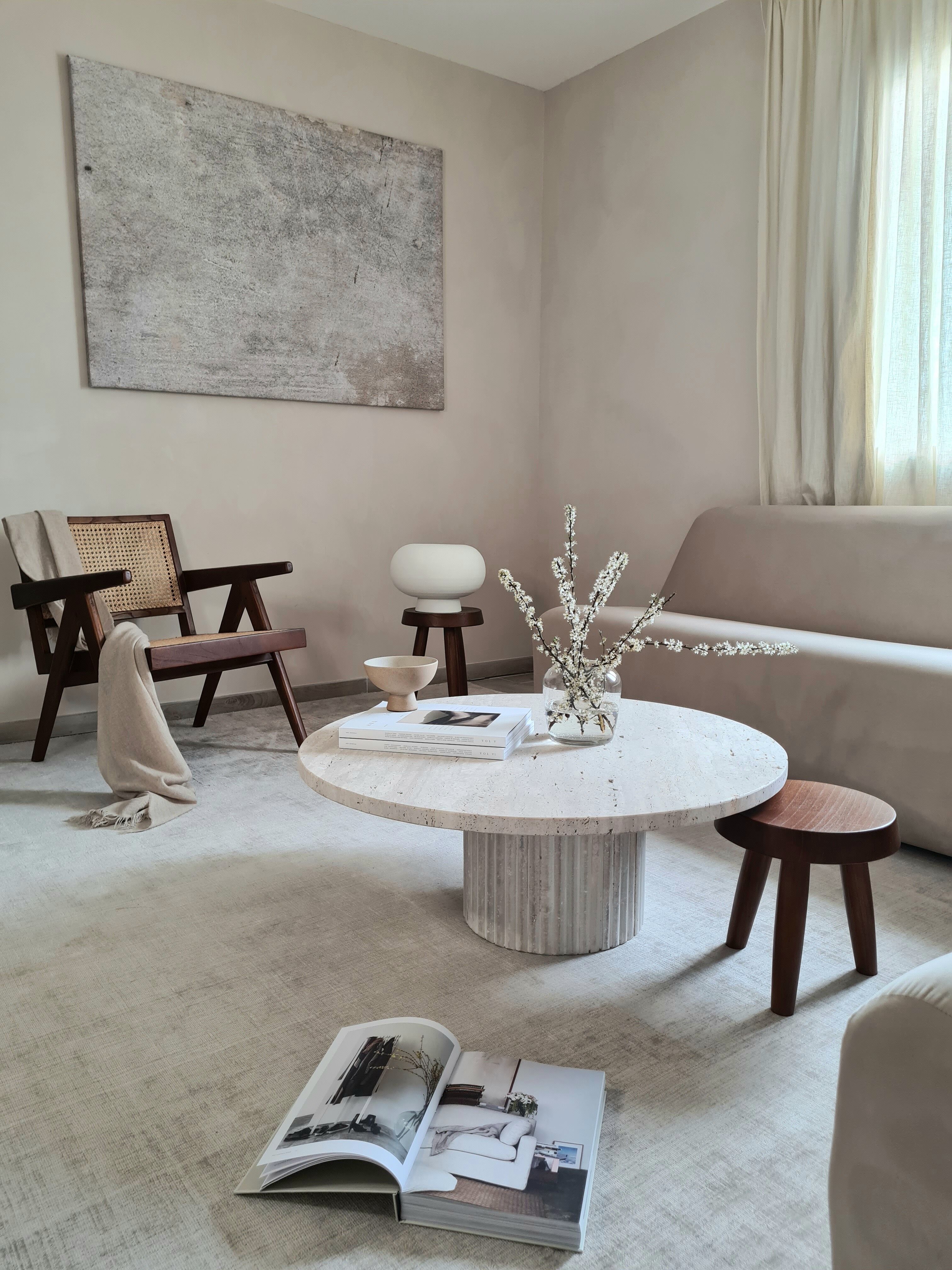 Omega circular coffee table natural travertine - 100cm D