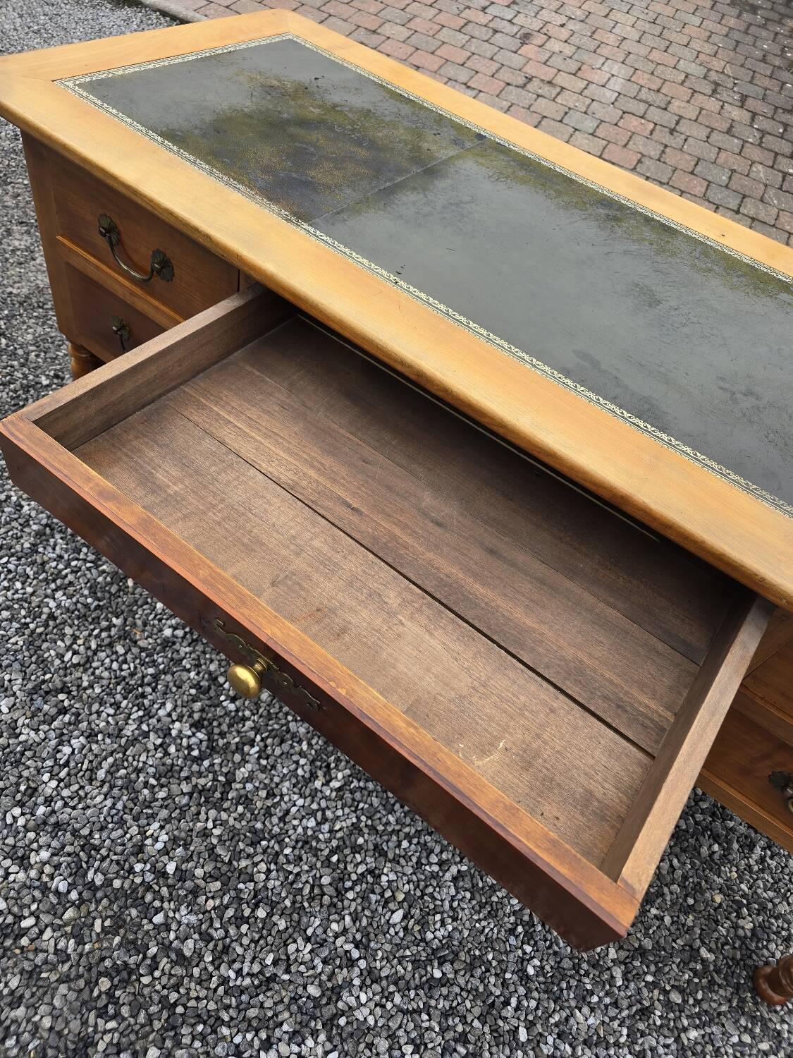 Solid cherry wood desk with leather top