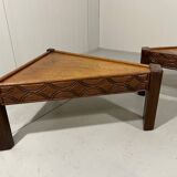 Brutalist triangular shaped oak coffee side tables 1970’s