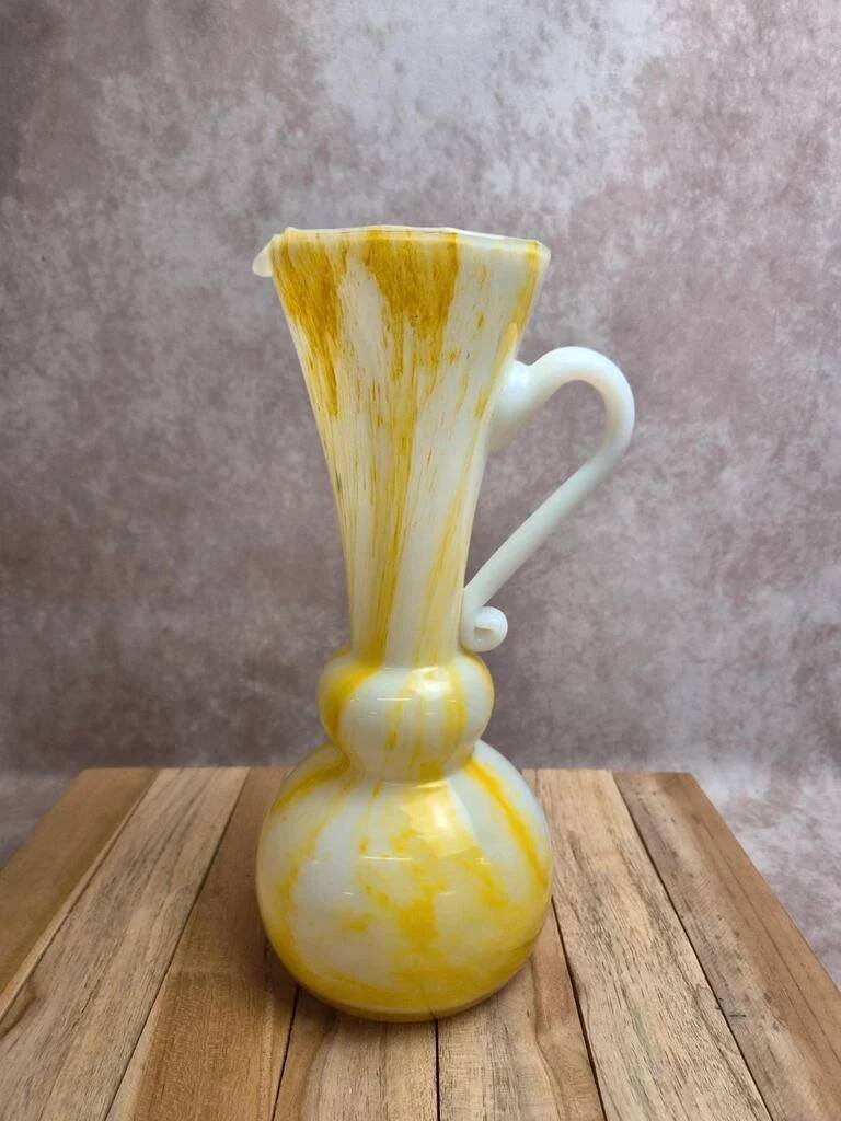 Large yellow and white blown glass pitcher from Italy – 1960s/70s