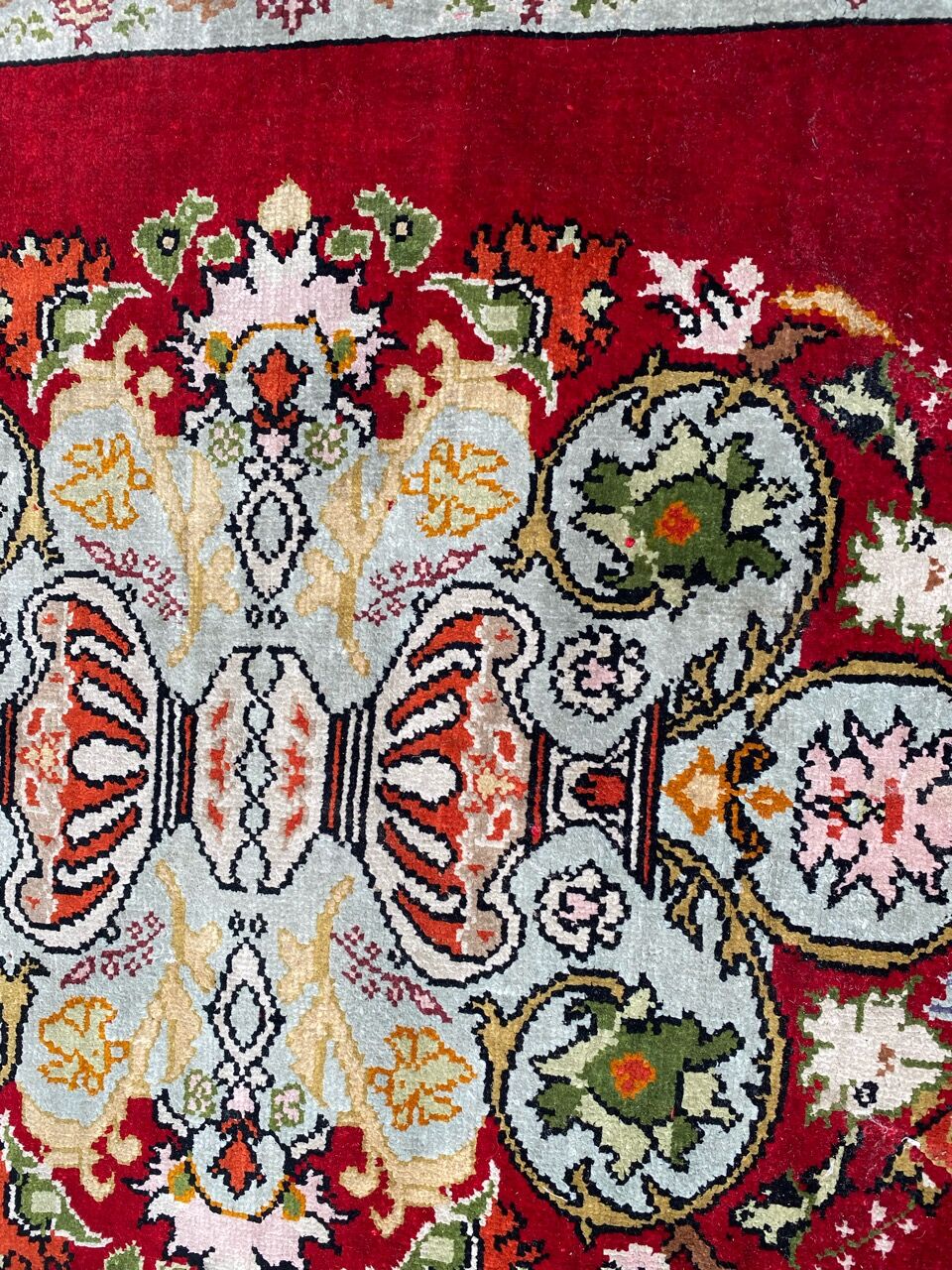 Vintage Turkish silk carpet handmade 74x146 cm