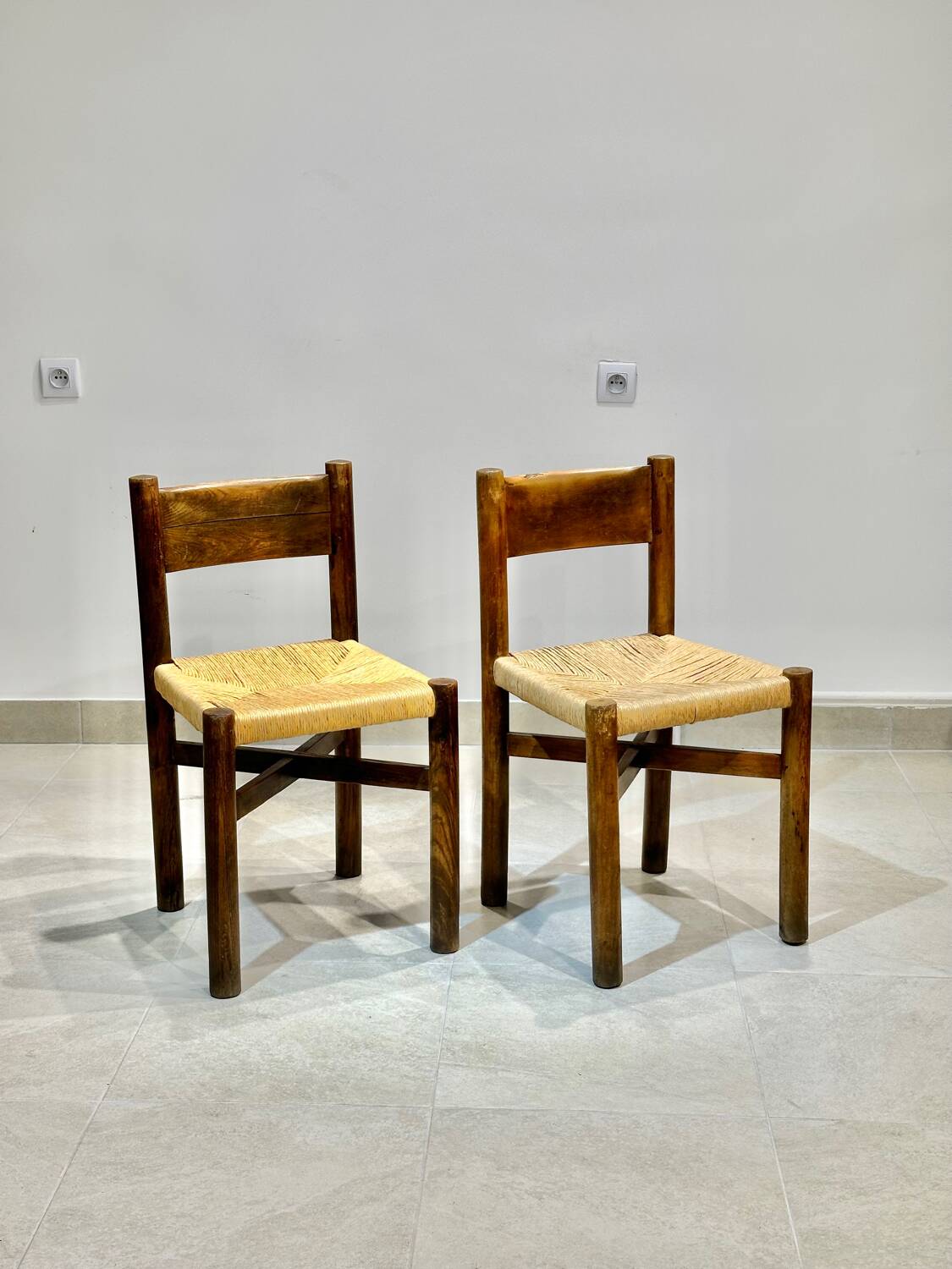 Set of 2 Charlotte Perriand Meribel chairs, in ash, circa 1950, original edition