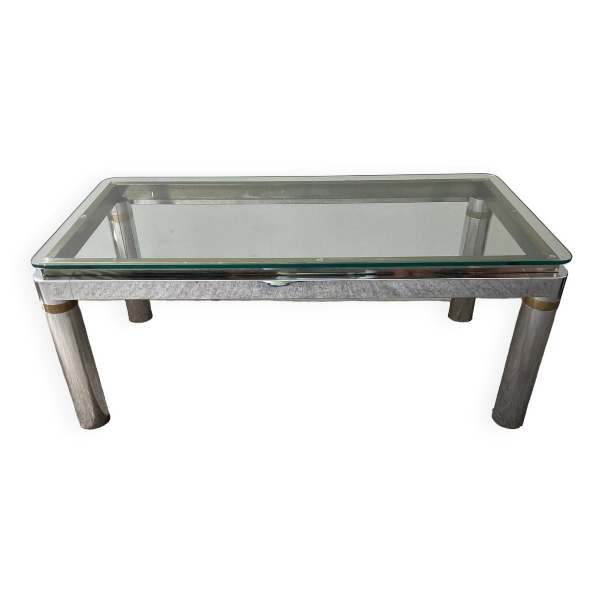 Vintage coffee table in brass and chrome metal from the 70s