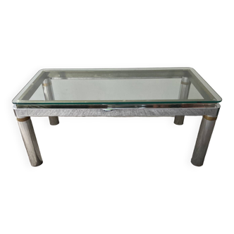 Vintage coffee table in brass and chrome metal from the 70s