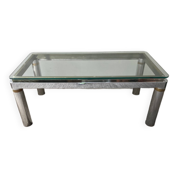 Table basse vintage en laiton et métal chromé années 70