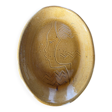 Empty pocket bowl Vallauris Foucard-Jourdan 1959 Incised profile decoration