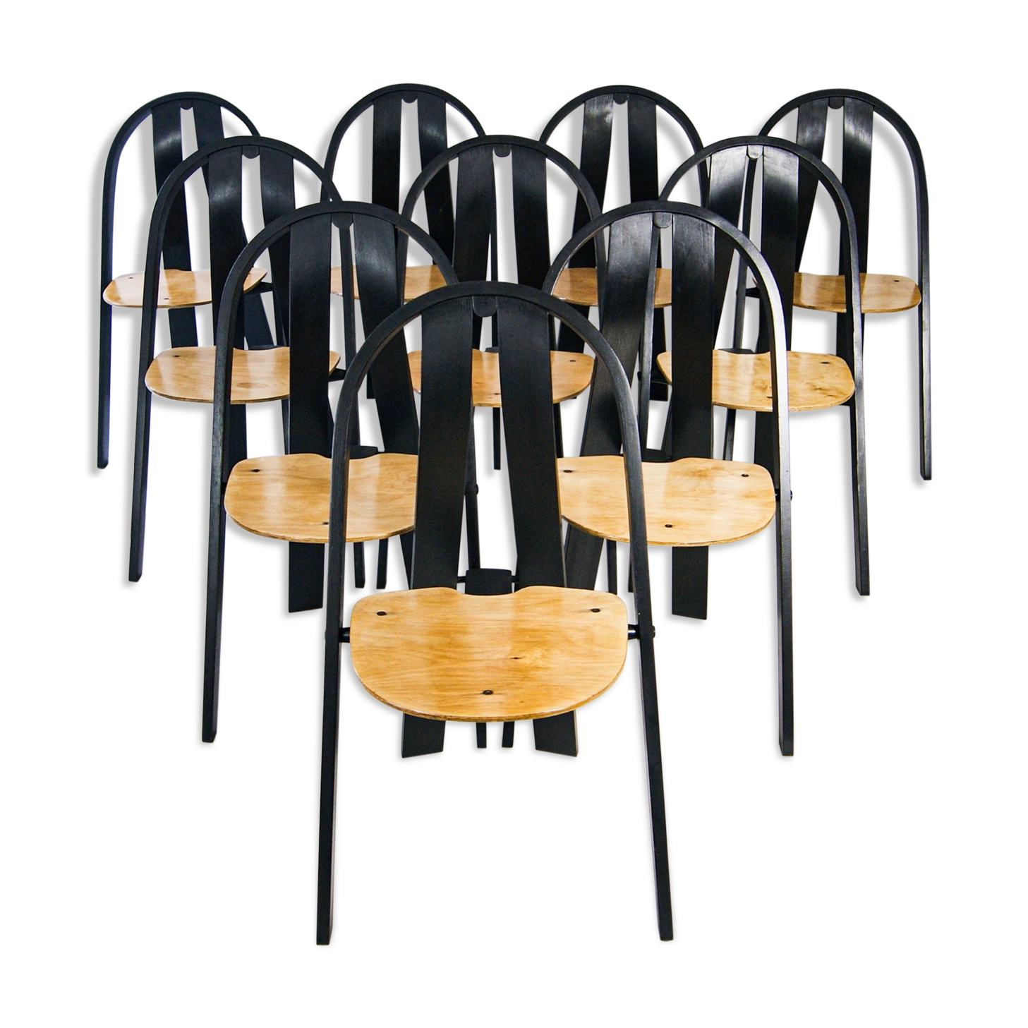 Set of 10 Danish Stacking Chairs in Beech