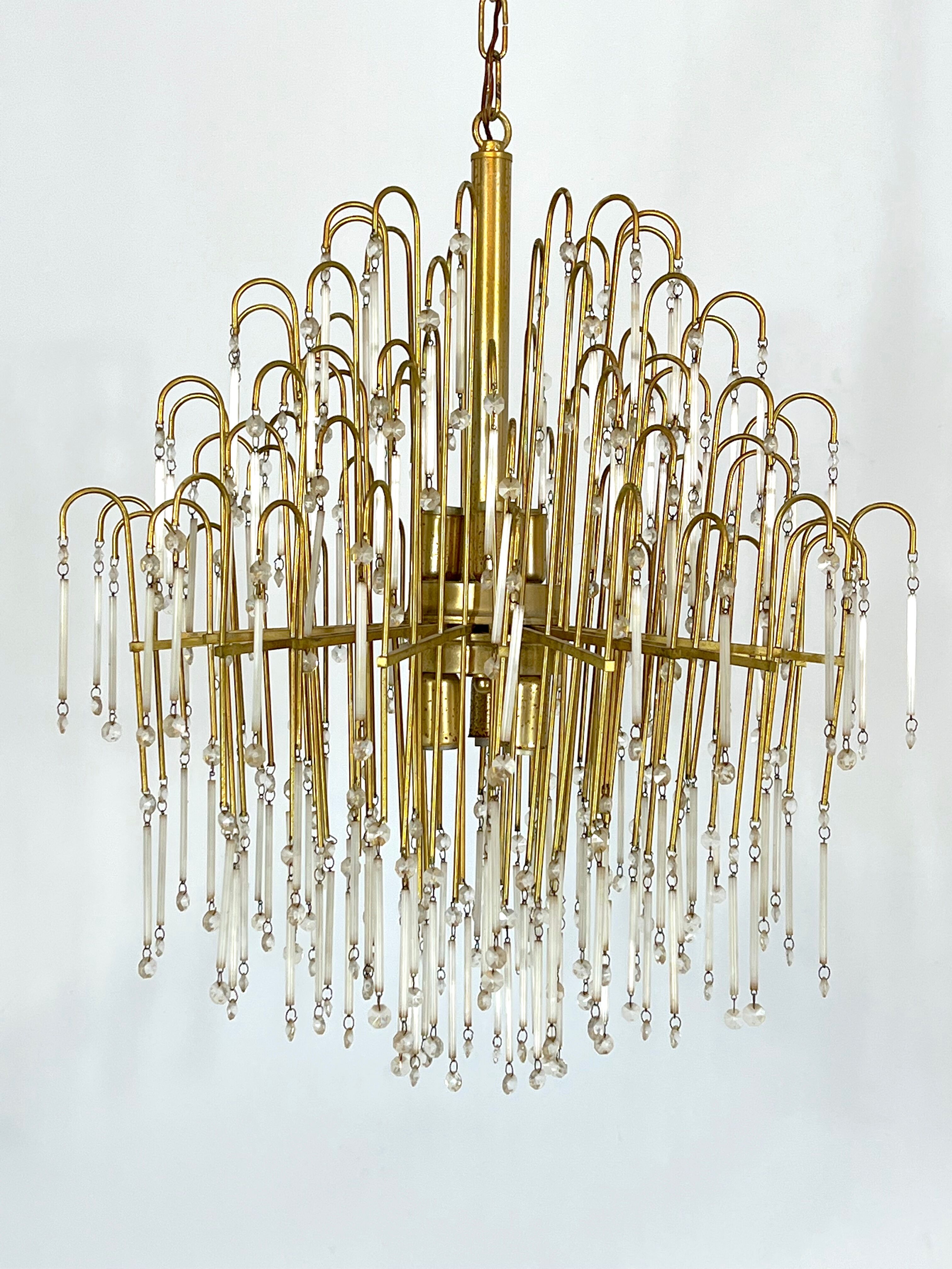 Mid-century, Italian brass and glass chandelier from 70s
