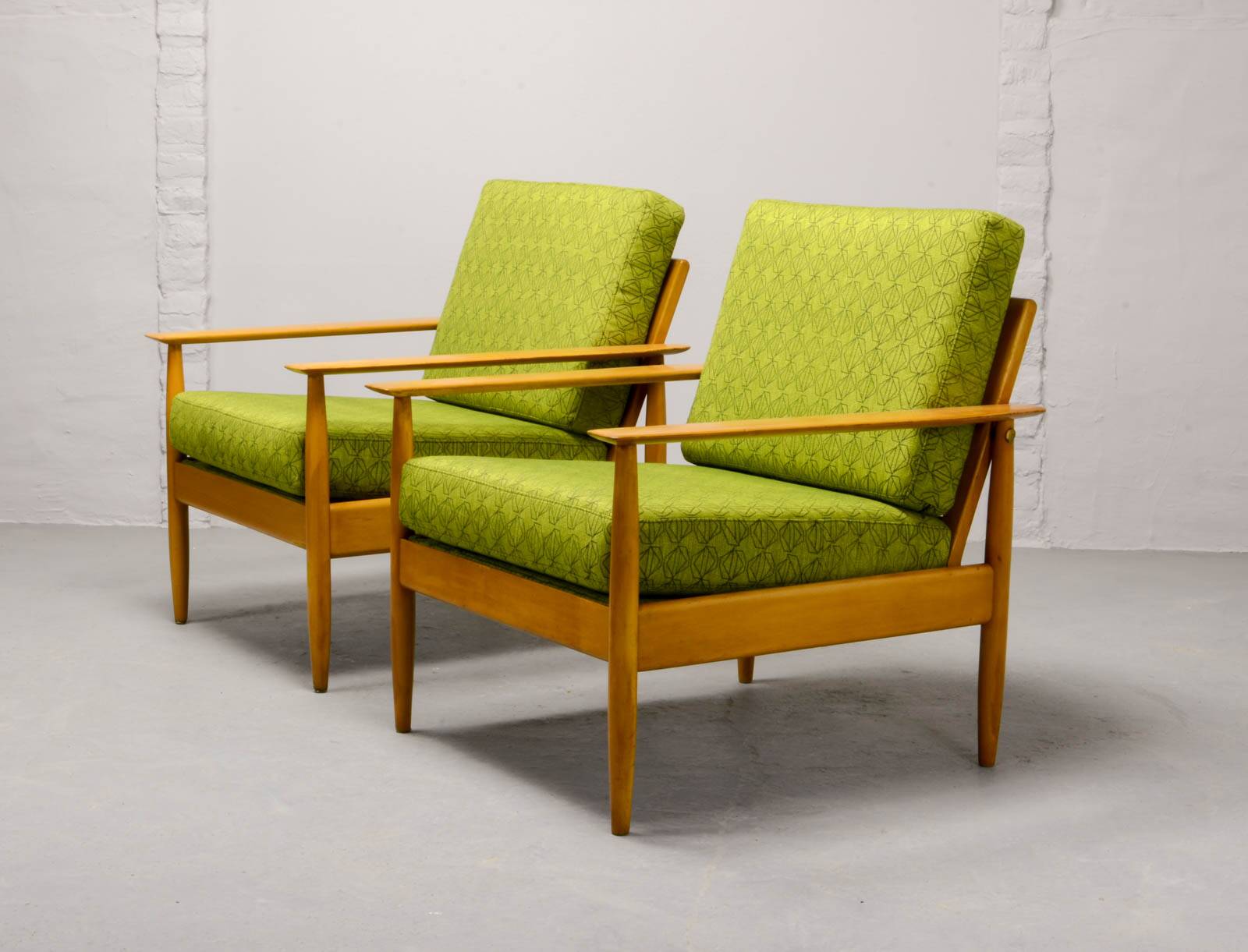 Pair of Beech Wood Ladder Lounge Chairs after Grete Jalk for France and Son