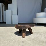 Small tripod stool low in dark brown upcycled teak