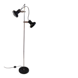 Floor lamp with 2 adjustable spotlights in chrome and black metal - 1960s/70s