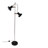 Lampadaire 2 spots réglables en métal chromé et noir - années 60/70
