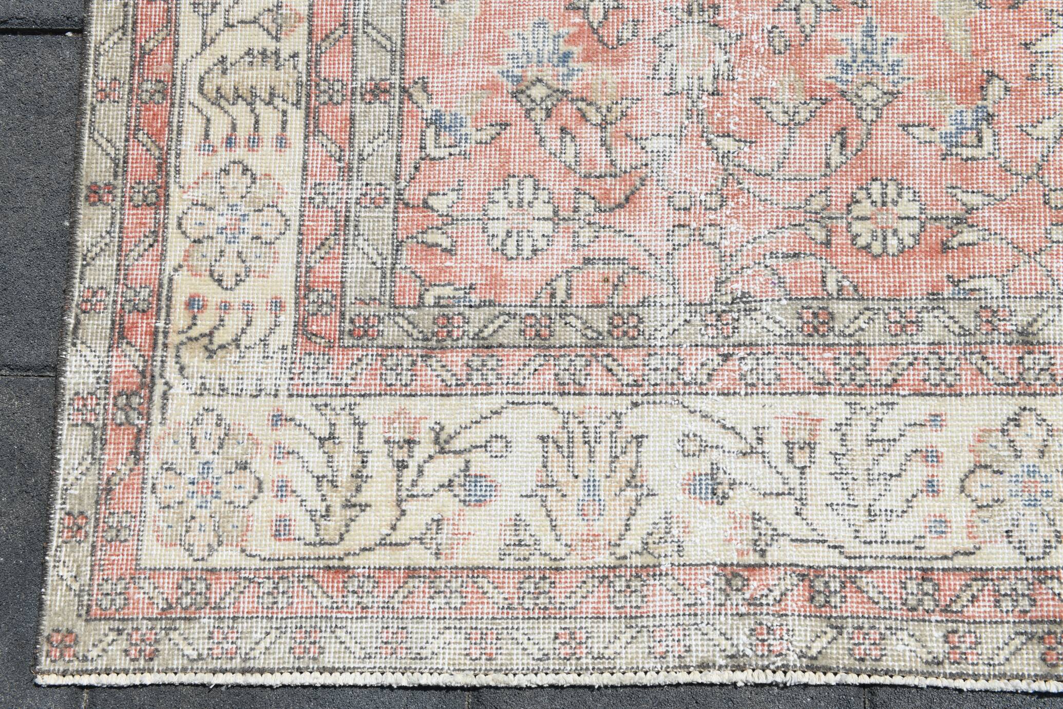 Soft Pink Oversize Vintage Turkish Floral Carpet Rug, 219x313 Cm