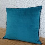 Set of 2 turquoise blue velvet cushions with black overlock finish