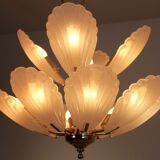 French chandelier in brass with Murano glass shells, 1970s