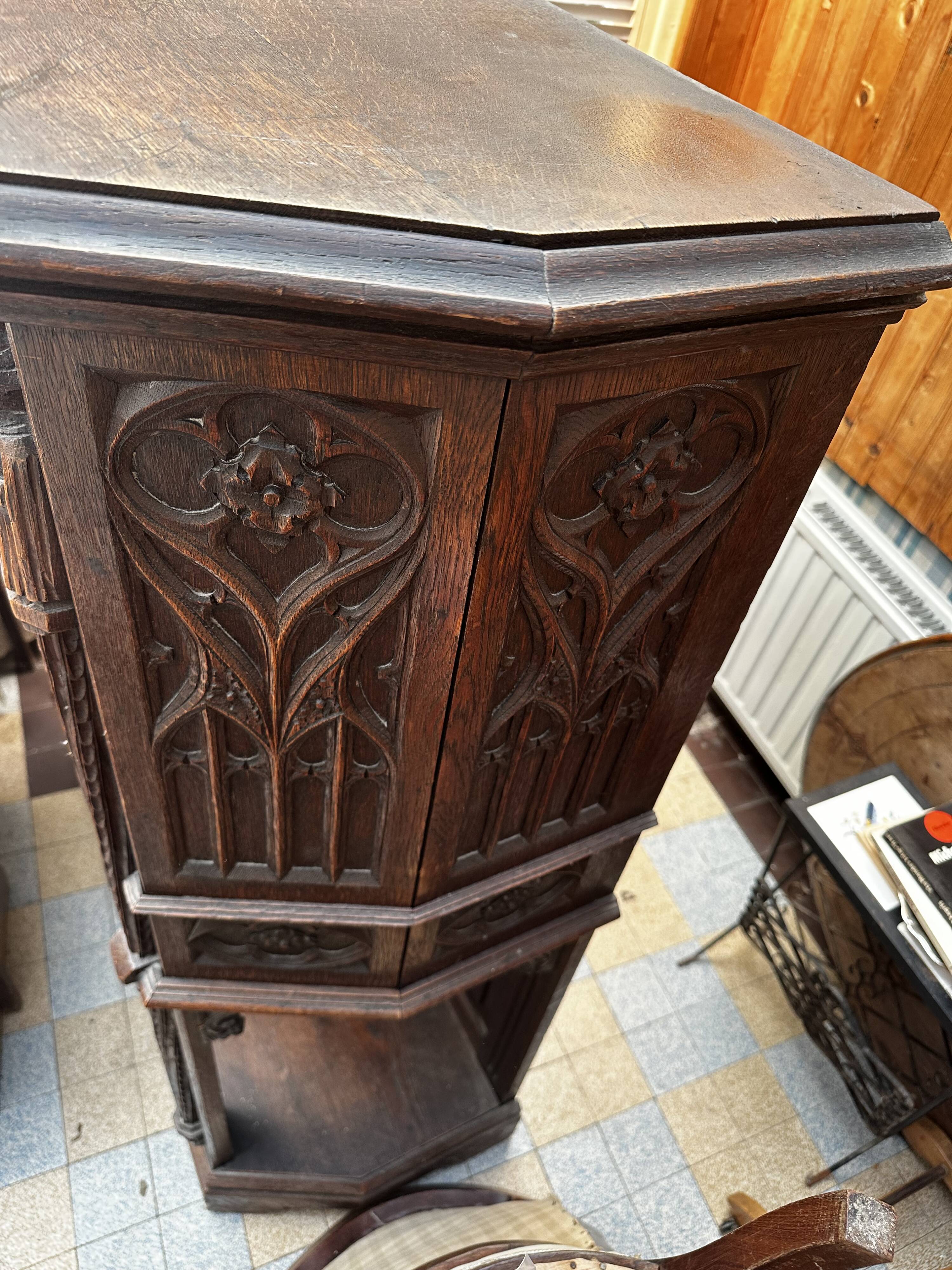 Pair of Gothic style cabinets in dark oak from the 19th century.