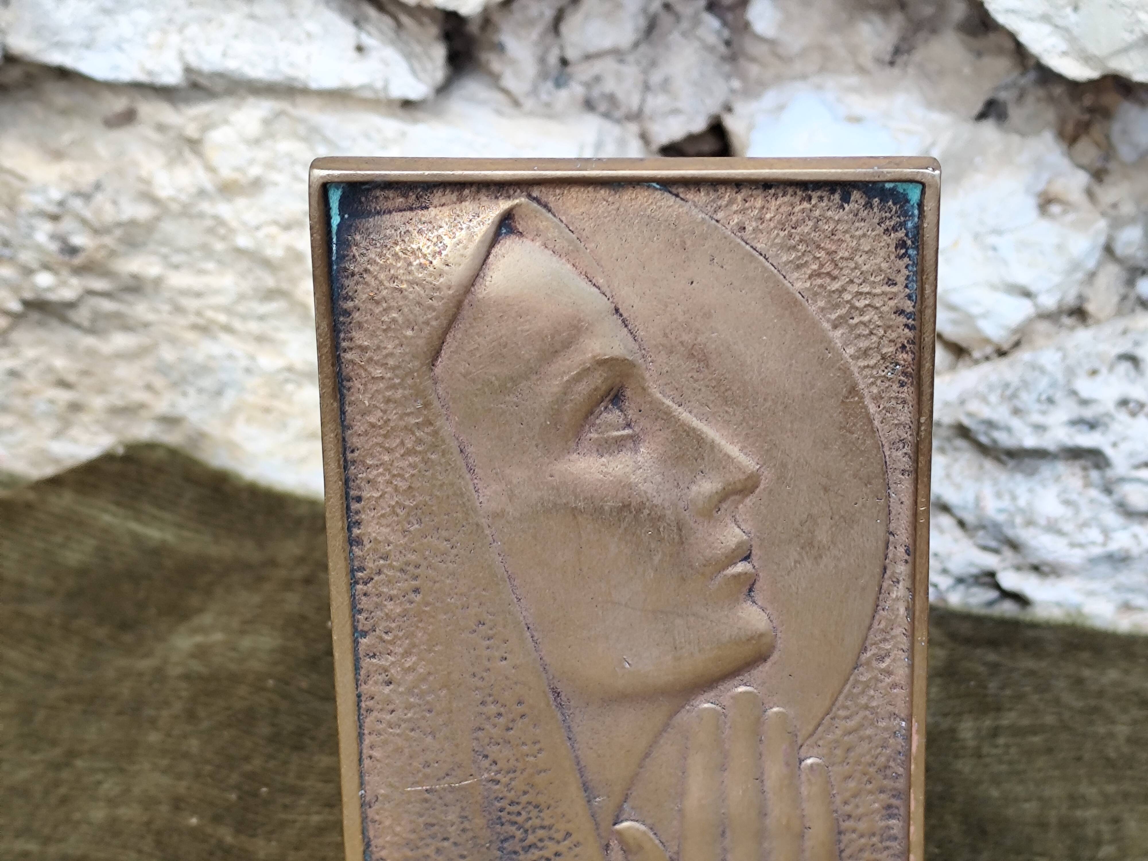 Bronze plaque of the Virgin Mary by Max Le Verrier