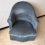 Vintage toad armchair in blue velvet