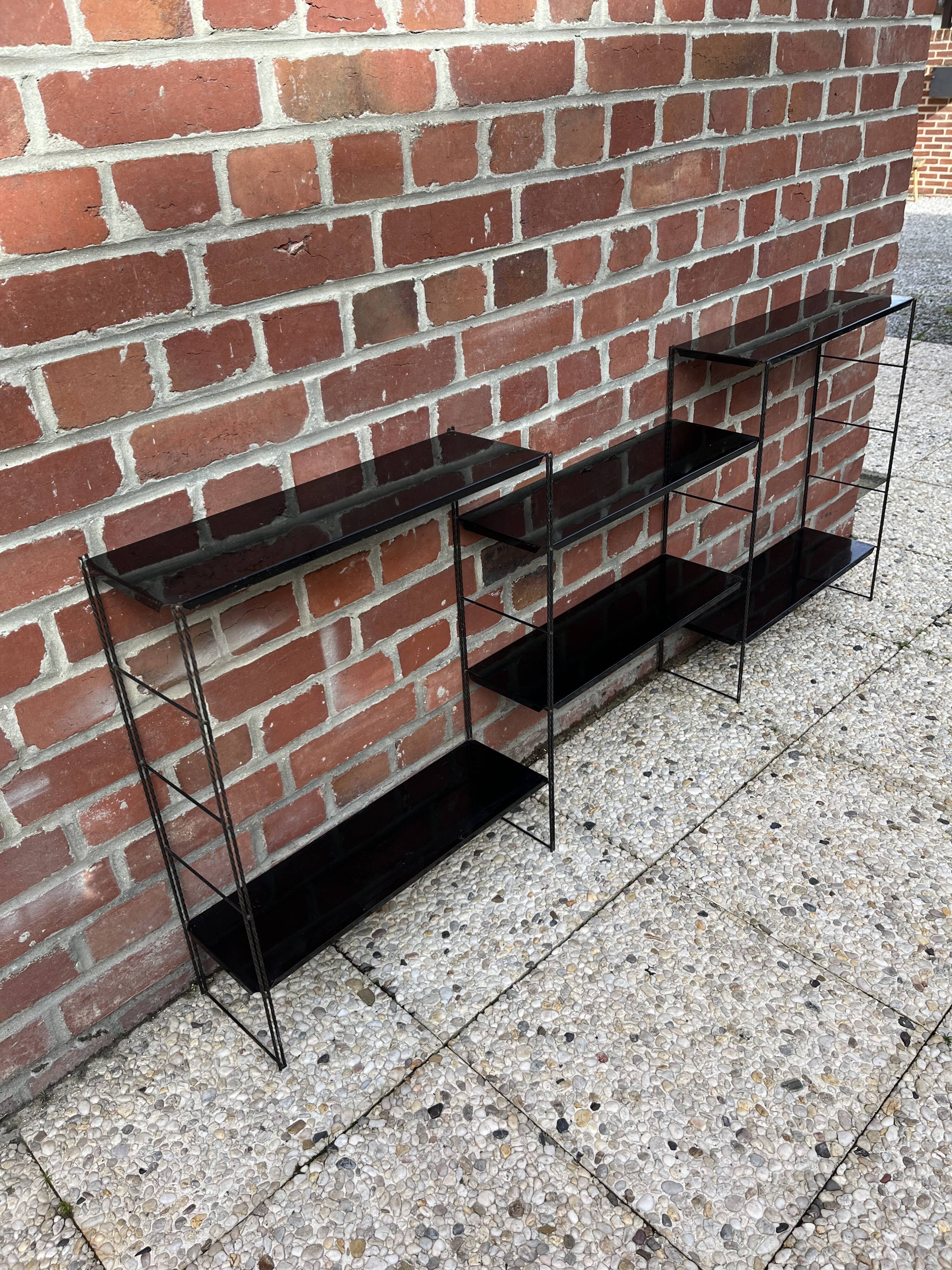 Black metal string shelf vintage 1960