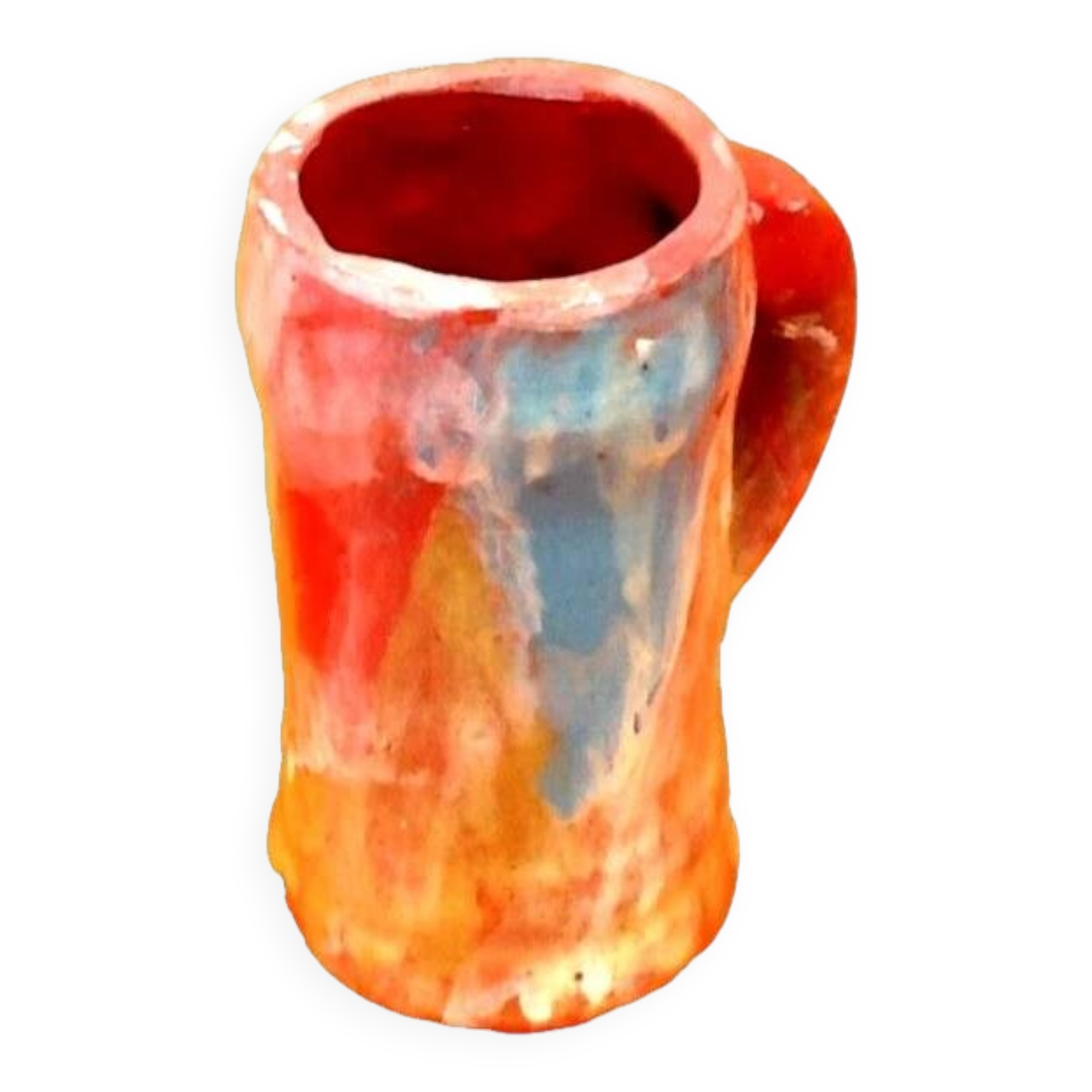 Traditional ceramic mug with a marbled glaze effect.