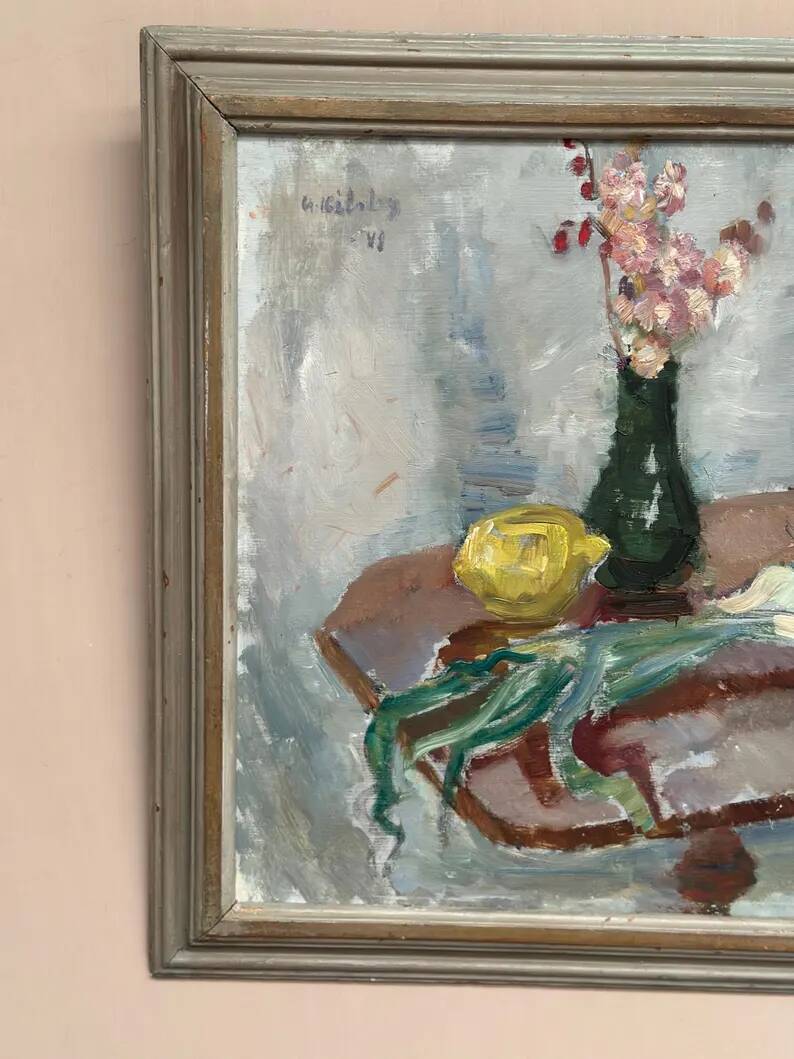 Original Swedish Oil on Panel – "Vase and Vegetables" by Arne Kilsby – Signed – Vintage and Framed – 54 × 46 cm (21.3" × 18.1")