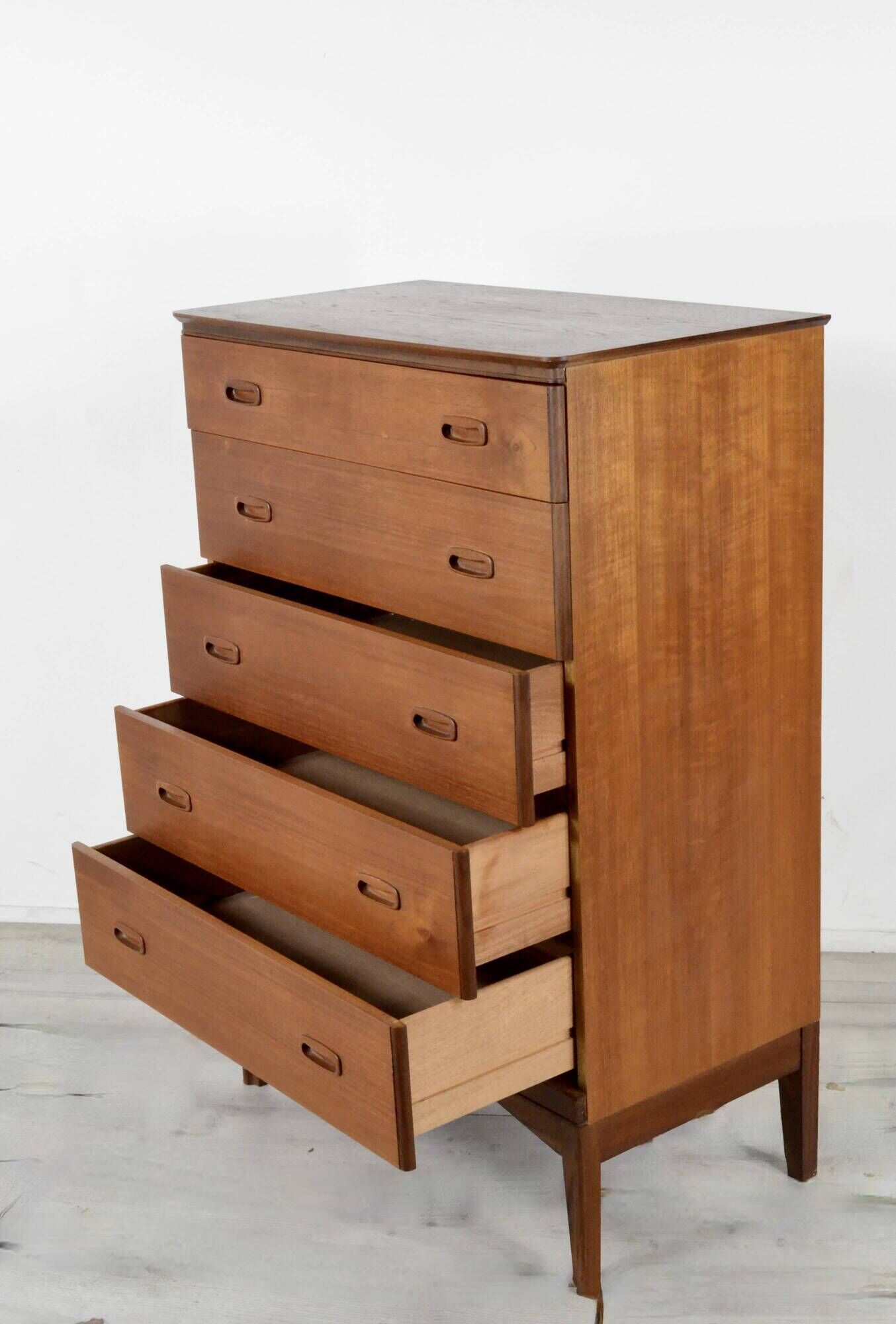 Midcentury Tallboy / Chest Of Drawers In Teak. Vintage Modern / Scandinavian / Retro / Danish Style