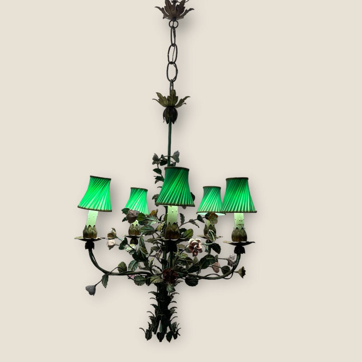 Vintage Tole Ceramic Flower Chandelier 1950’s