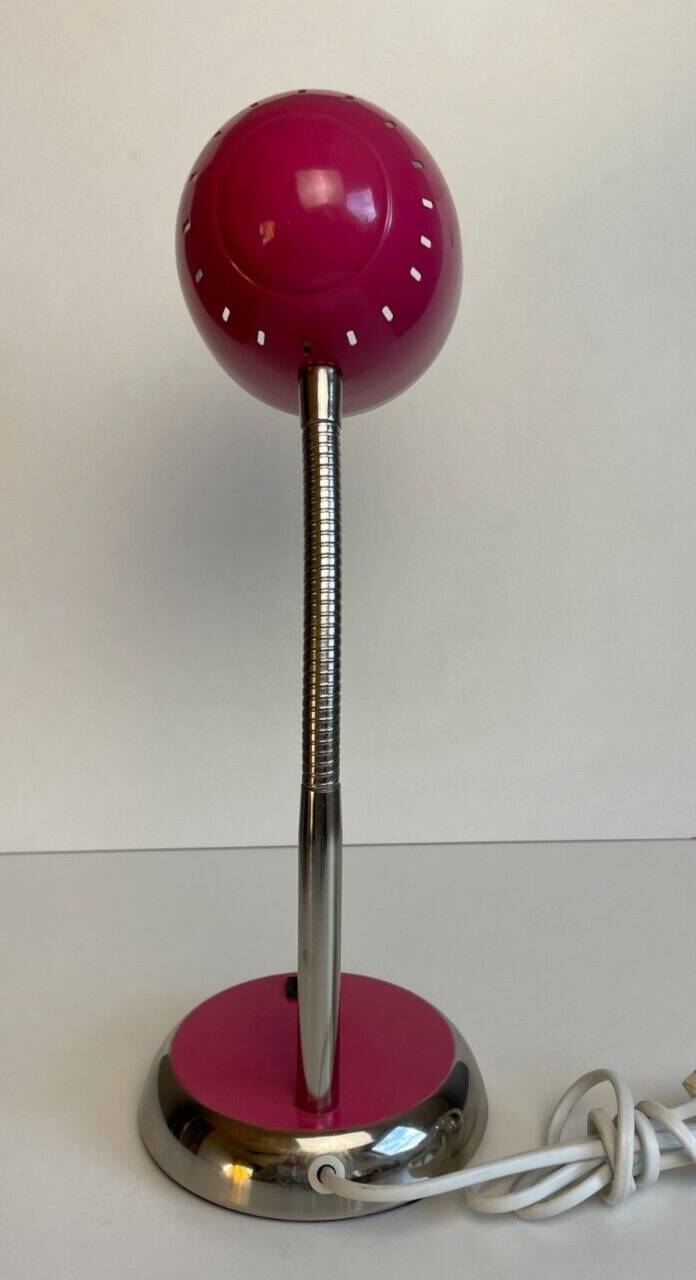 Flexible Pink and Metal Desk Lamp - 70's Style - Seventies and Vintage