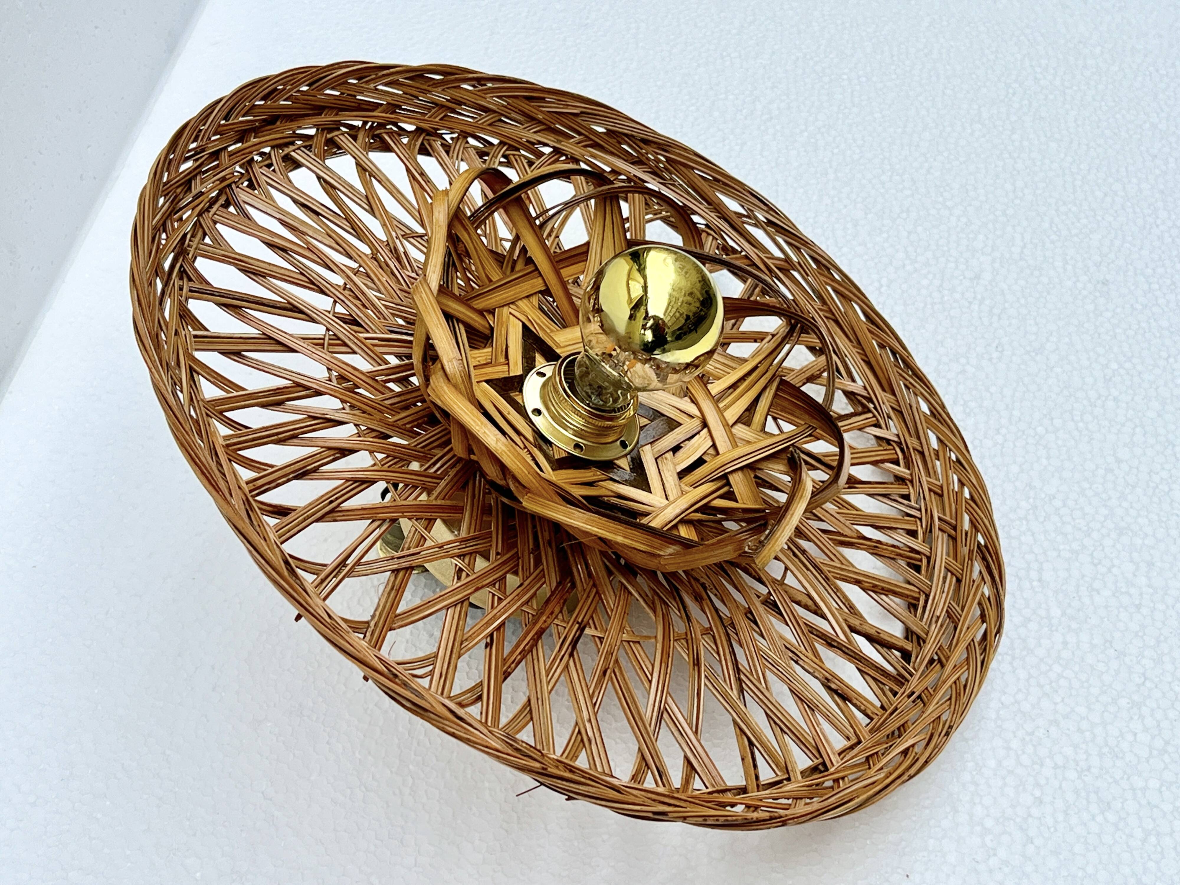 Vintage rattan basket wicker wall light 32 cm
