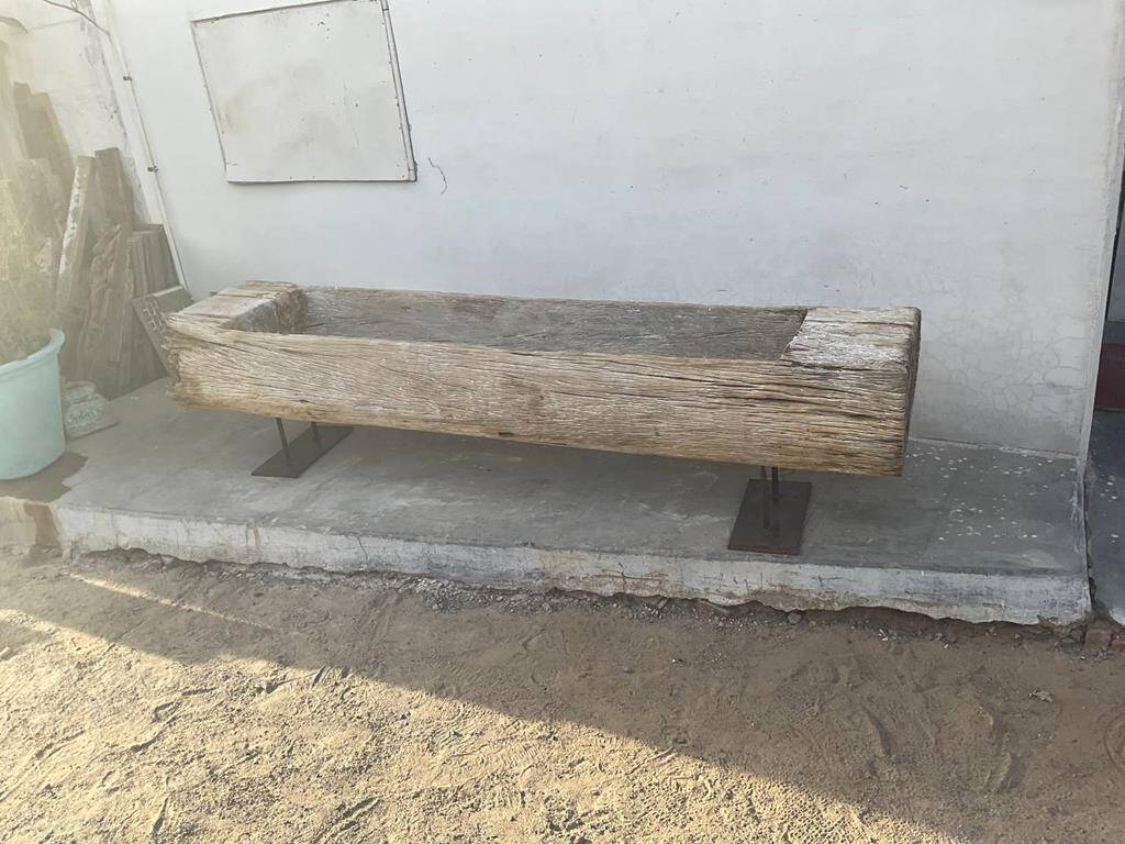 Jardinière XXL en Vieux Teck Ancienne Mangeoire Indienne Upgradée
