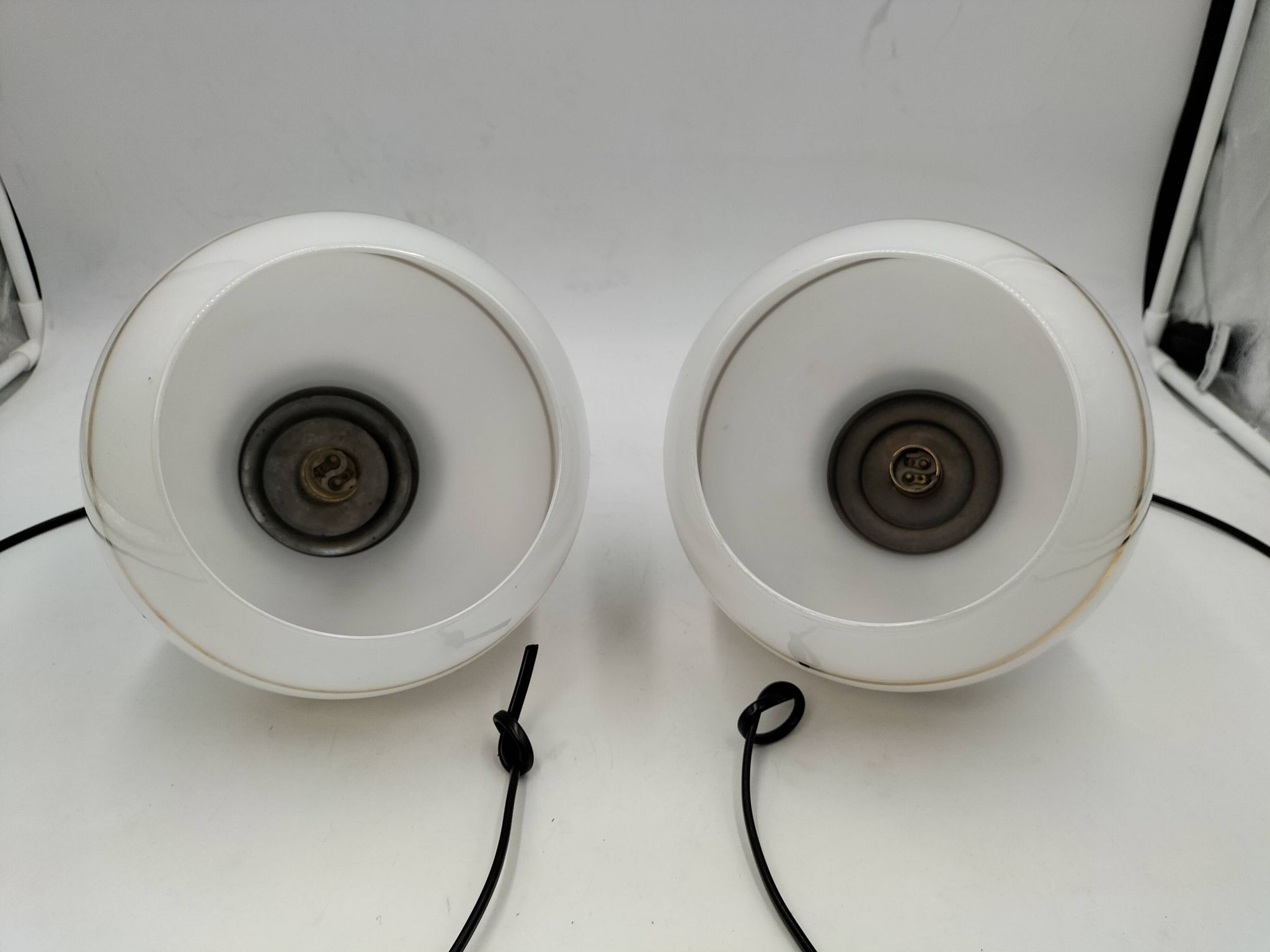 Pair of opaline pendant lights