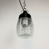 Industrial Bakelite Pendant Light with Ribbed Glass, 1970s