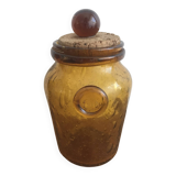 Handmade jar in blown bubbled glass Biot amber