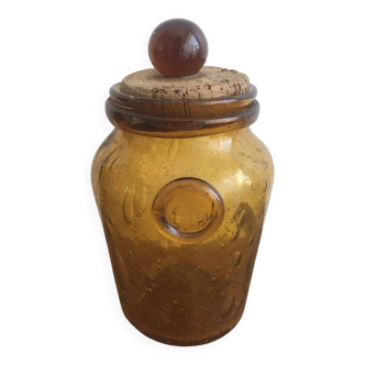 Bocal artisanal en verre soufflé bullé Biot ambré