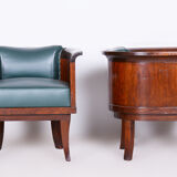 Restored ArtDeco Set of Four Oak Armchairs, High-Quality Leather, Czechia, 1920s