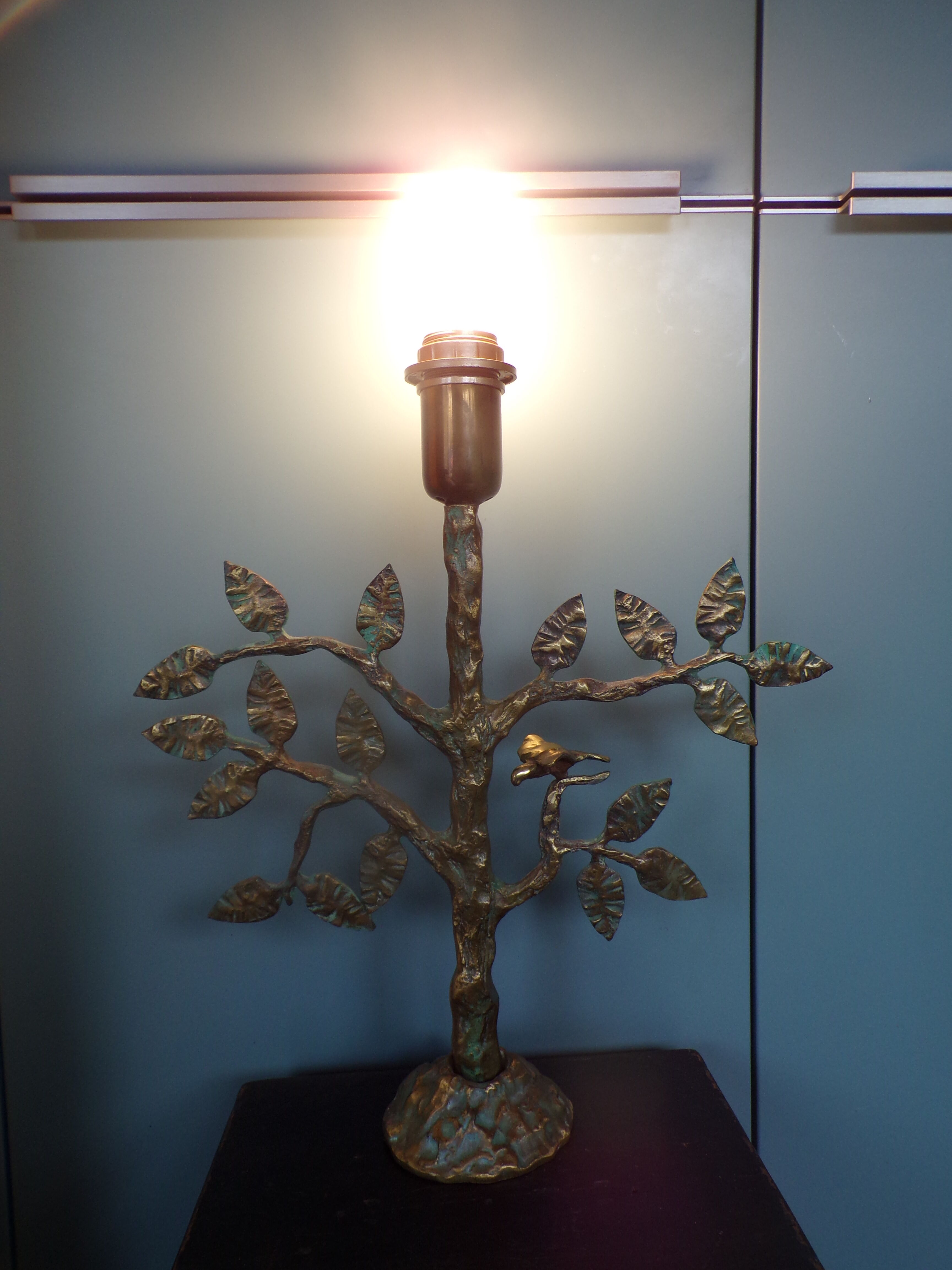 Brutalist bronze tree lamp