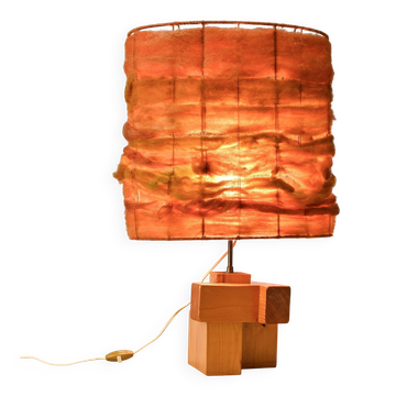 Lampe de table sculpturale en pin massif, France, circa 1970