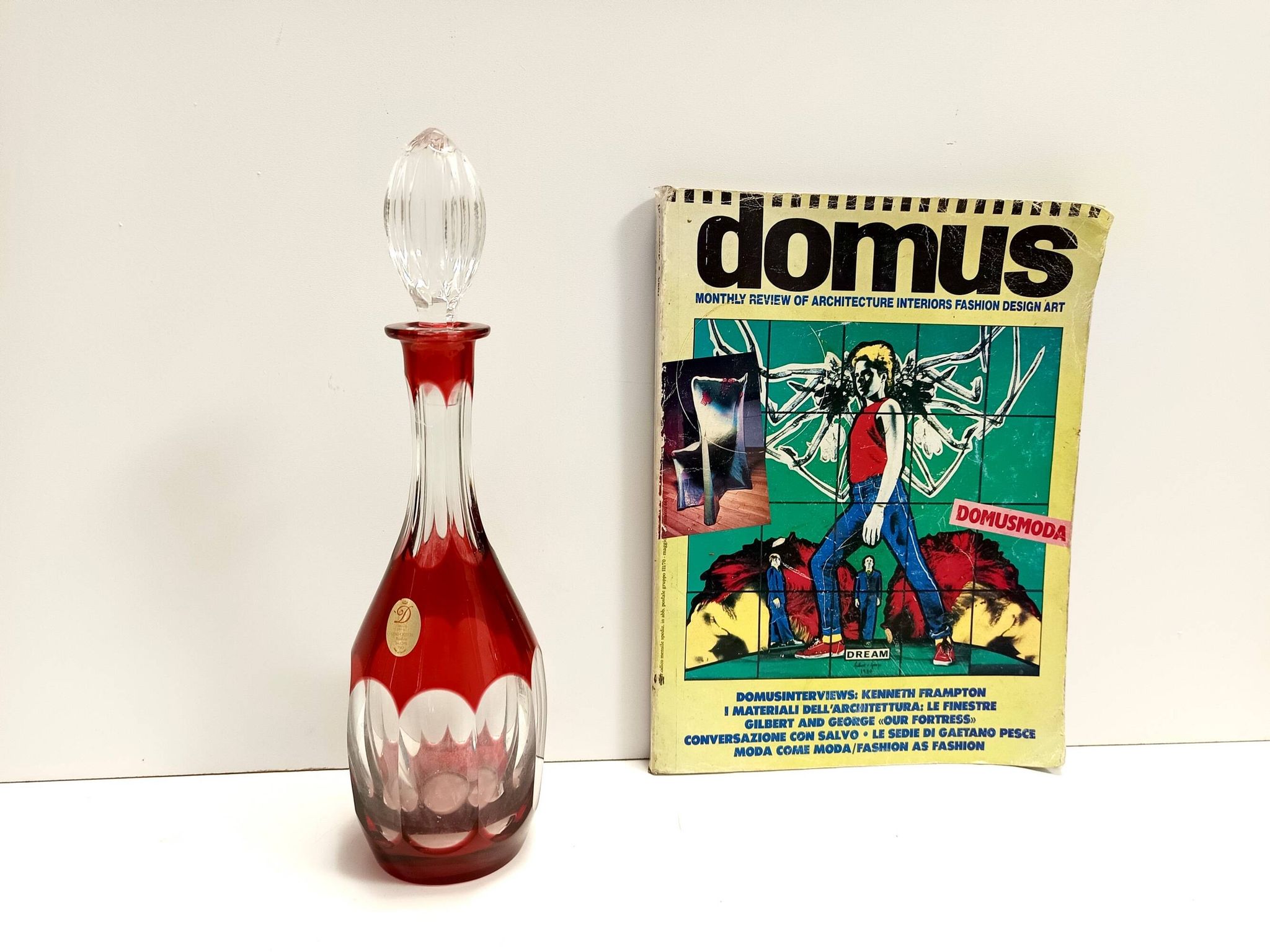 Bohemian Transparent and Red Crystal Decanter Bottle by Dresden Crystal, Germany