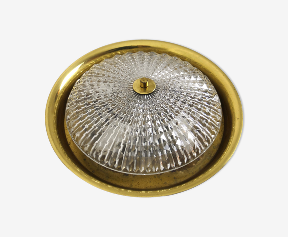 Applique ou plafonnier Vitrika vintage, verre & laiton, Danemark, 1960s
