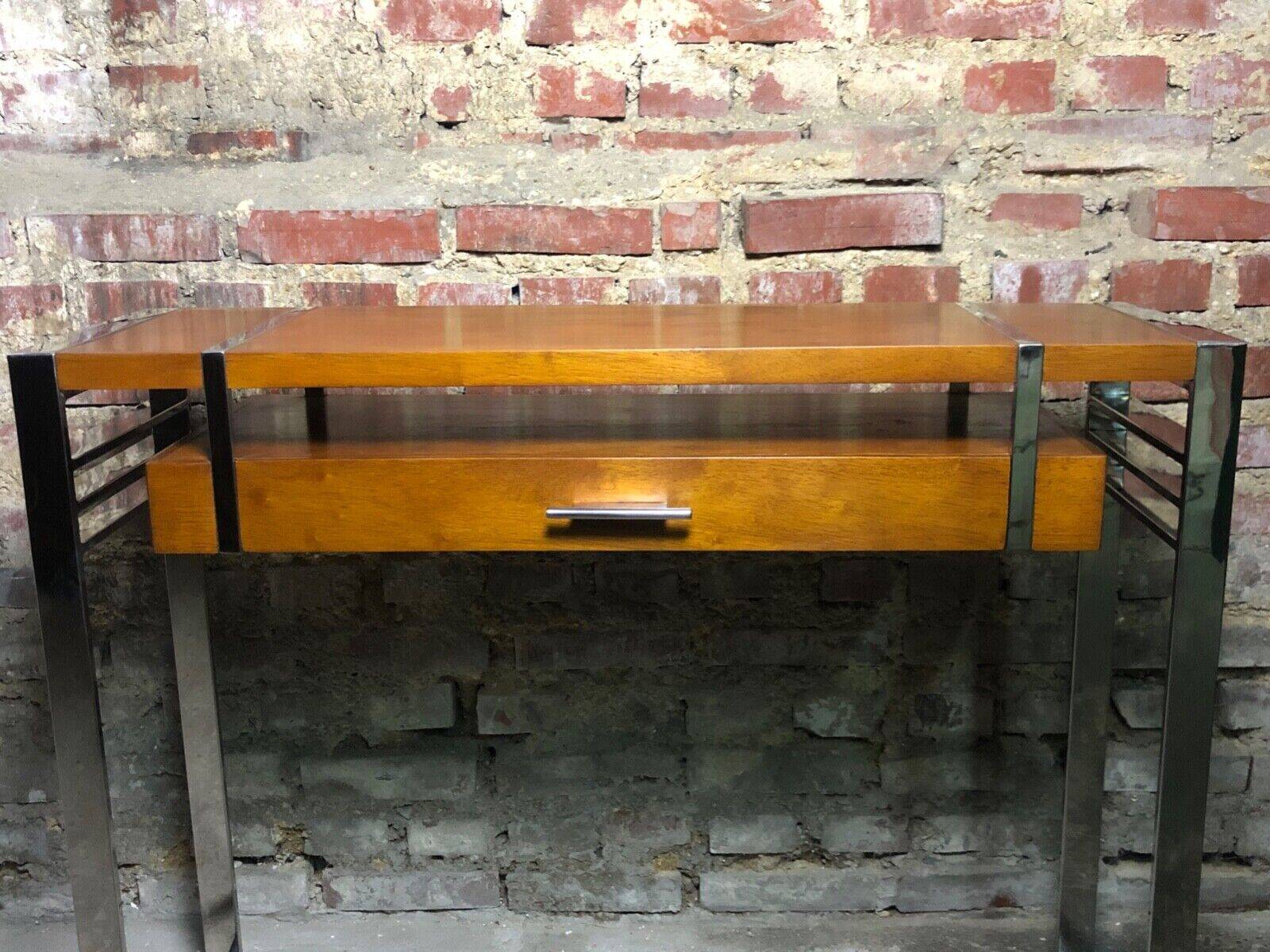 Art Deco style console in dark walnut rubber tree and chrome foot