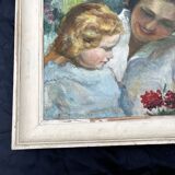 Antique painting, mother and child, impressionist style, early 20th century