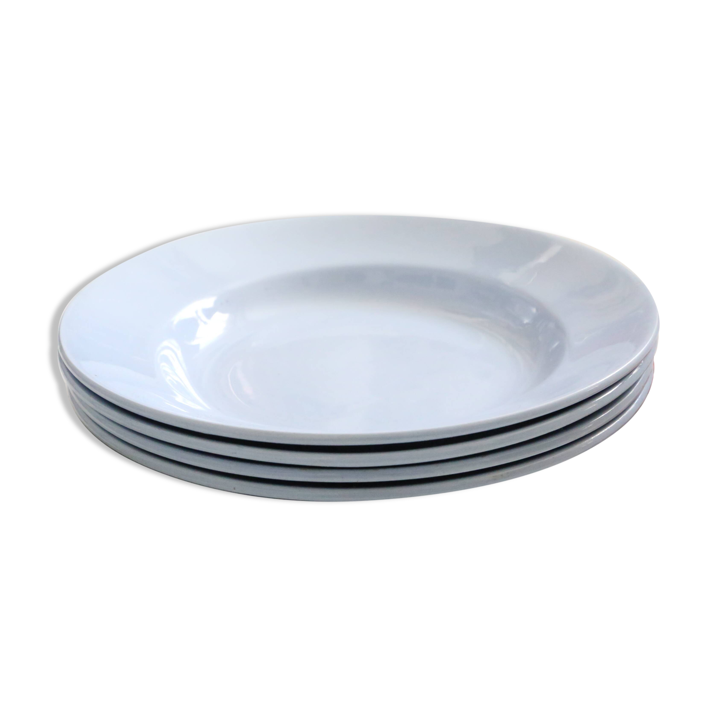 Set of 4 Moulin des Loups soup plates, vintage French, rustic